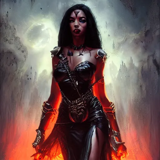 Image similar to aaliyah as queen of the damned, darkwave, darksynth, concept headshot art, sharp, digital matte painting, art by luis royo, greg rutkowski, wlop, dramatic lighting, trending on artstation