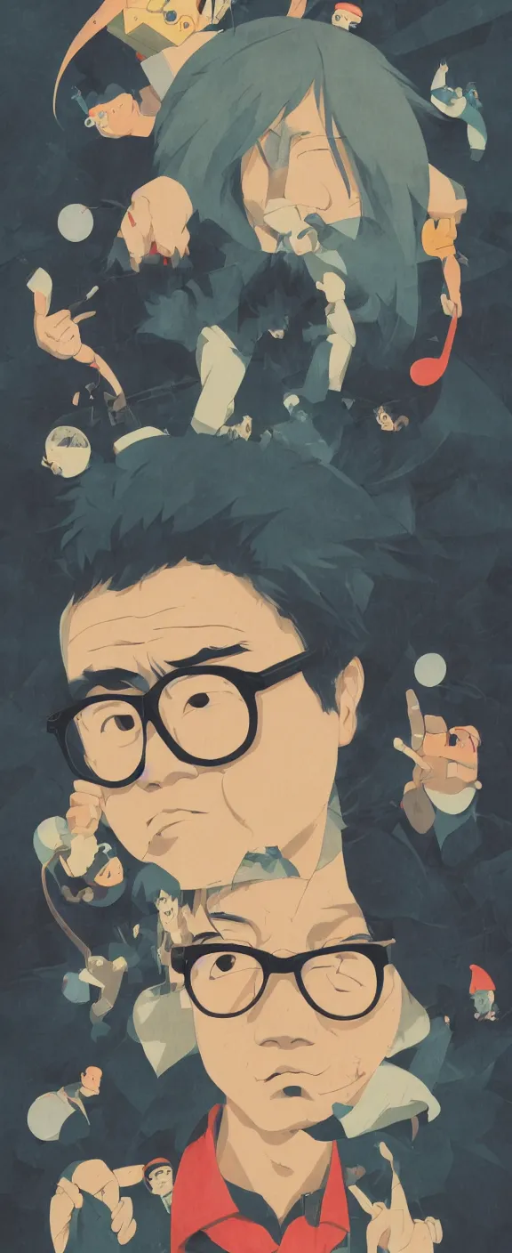 Image similar to Hayao Miyazaki profile picture by Sachin Teng , asymmetrical, positive vibes, Organic Painting , digital art, trending on artstation, Matte Painting, geometric shapes, hard edges, realism, graffiti, street art:2 by Sachin Teng:4