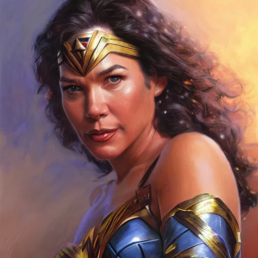 Image similar to Morgan Freeman dressed as Wonder Woman portrait art by Donato Giancola and Bayard Wu, digital art, trending on artstation, 4k