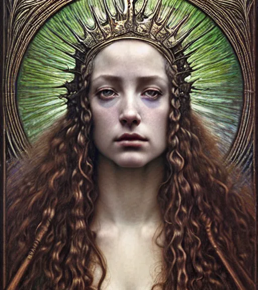 Image similar to detailed realistic beautiful young medieval queen of atlantis face portrait by jean delville, gustave dore and marco mazzoni, art nouveau, symbolist, visionary, gothic, pre - raphaelite. horizontal symmetry by zdzisław beksinski, iris van herpen, raymond swanland and alphonse mucha. highly detailed, hyper - real, beautiful