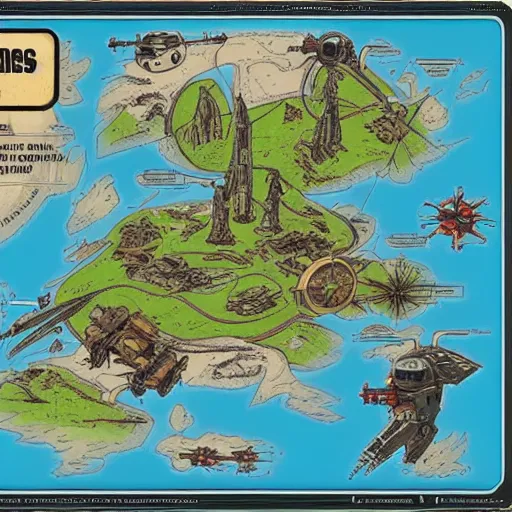 Image similar to speeder bike from starwars in pangaea map, cartography