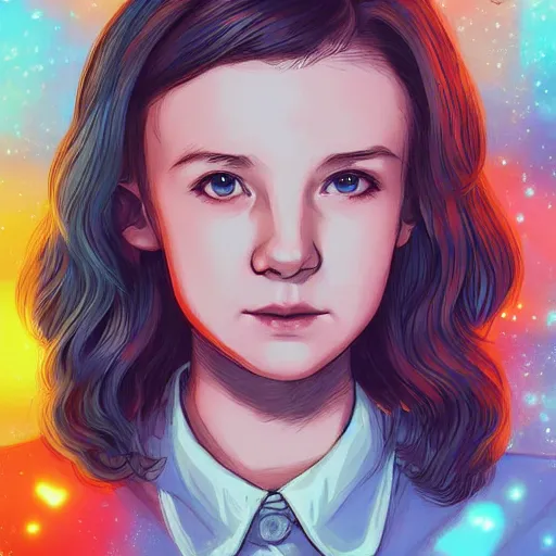 Prompt: eleven from stranger things, nighttime, outdoors, intricate, highly detailed, digital painting, artstation, official media, anime key visual, concept art, ambient lighting, sharp focus, 1980's anime style, art by Artgerm, Makoto Shinkai, Ilya Kuvshinov, Lois Van Baarle, and Rossdraws