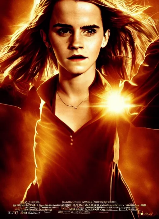 Prompt: Movie poster, Emma Watson as Hermione Granger, dark, thunderstorm, extremely detailed, award winning, 4K