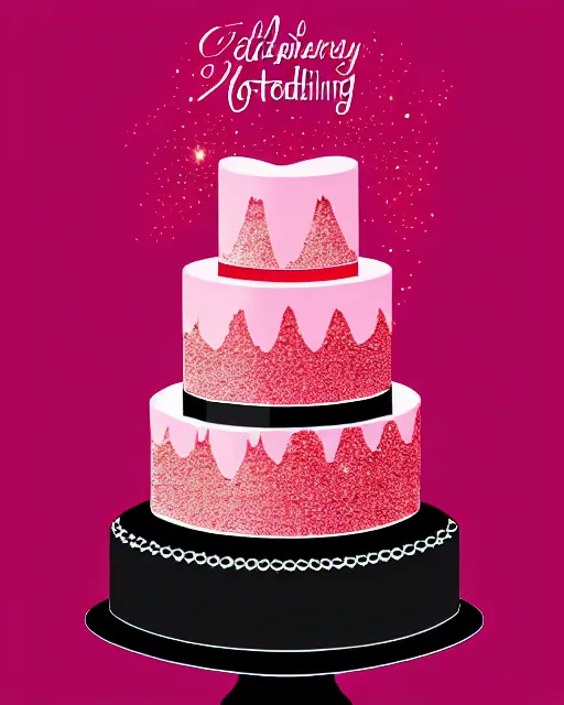 Prompt: elegant raspberry wedding cake dripping fondant, stylized, sparkling, glitter, gilding, ornate, sylvain sarrailh, artstation