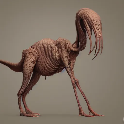 Image similar to a very strange looking animal with very long legs, concept art by jason a. engle, featured on zbrush central, photorealism, zbrush, lovecraftian, hard surface modeling