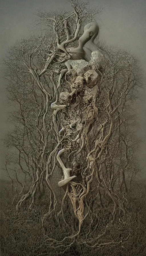 Image similar to life and death mixing together, by zdzisław beksinski