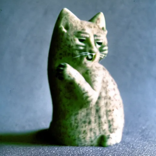 Image similar to photo of petrified stone kitten, 35 mm,