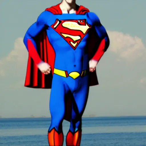 Prompt: a dolphin dressed as superman
