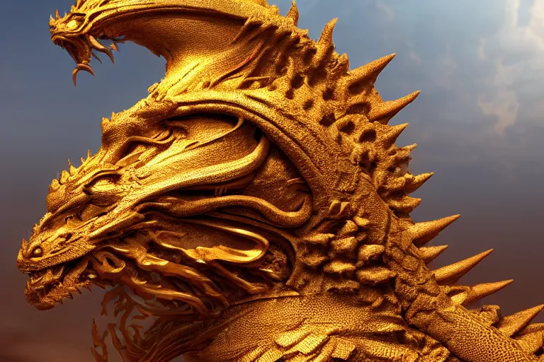 Image similar to cinematic closeup portrait of a golden dragon in a sandstorm, detailed textures, dramatic lighting, unreal engine, cgsociety, artstation, 4k