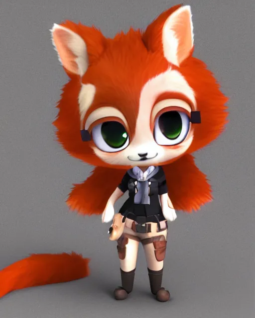 Image similar to female furry mini cute style, highly detailed, rendered, ray - tracing, cgi animated, 3 d demo reel avatar, style of maple story and zootopia, maple story gun girl, fox from league of legends chibi, soft shade, soft lighting