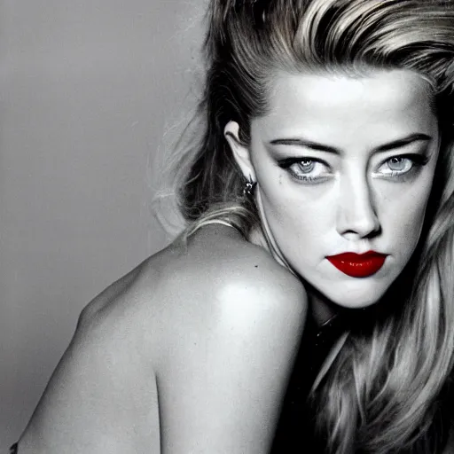 Prompt: portrait of amber heard by mario testino 1 9 8 0, 1 9 8 0 s style, headshot, taken in 1 9 8 0, detailed, award winning, sony a 7 r