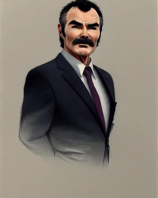 Image similar to portrait burt Reynolds. fine-face, pretty face, realistic shaded Perfect face, fine details. Anime. realistic shaded lighting by Ilya Kuvshinov katsuhiro otomo ghost-in-the-shell, magali villeneuve, artgerm, rutkowski, WLOP Jeremy Lipkin and Giuseppe Dangelico Pino and Michael Garmash and Rob Rey in official suit