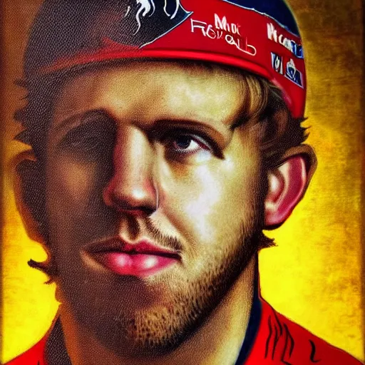 Image similar to Medieval portrait of Sebastian Vettel Formula 1 driver