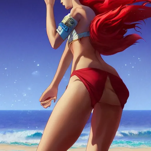 Prompt: a half horse half human creature standimg on the beach,wearing red shorts,anthropomorphic,Character design by charlie bowater, ross tran, artgerm, and makoto shinkai, detailed, inked, western comic book art, 2021 award winning painting,digital art,ultra realistic,ultra detailed,art by greg rutkowski,muscular,detailed face,hyperdetailed,hyperrealistic,detailed face,photorealistic,realistic,4k