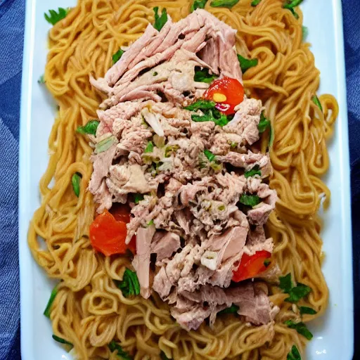 Image similar to a really tasty dish, full of noodles and tuna