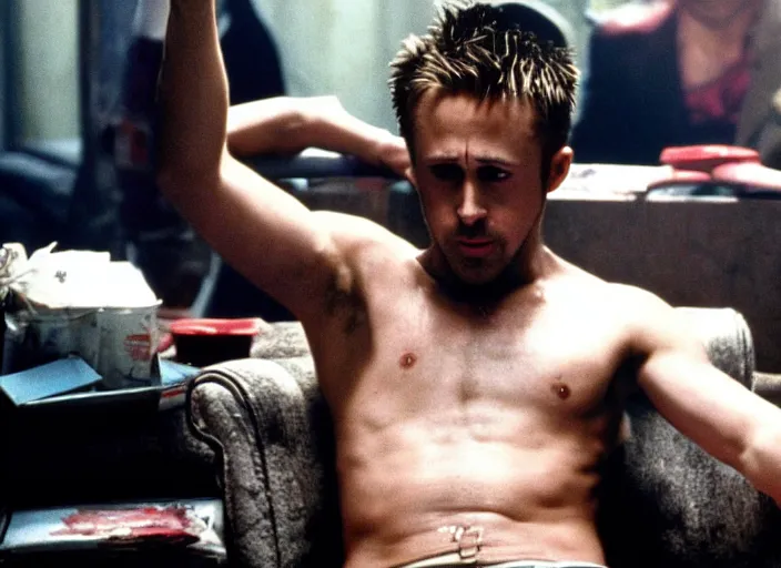 Image similar to film still of Ryan Gosling as Tyler Durden in Fight Club 1999