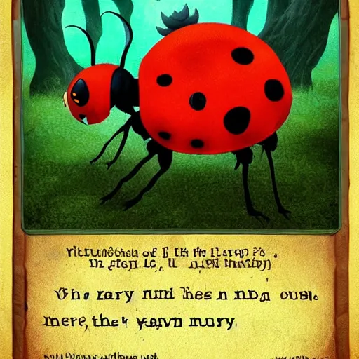 Image similar to ladybug as a huge monster, fantasy art style, scary atmosphere, nightmare - like dream