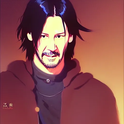 Image similar to keanu reeves brown skin trending on pixiv fanbox, painted by greg rutkowski makoto shinkai takashi takeuchi studio ghibli, akihiko yoshida