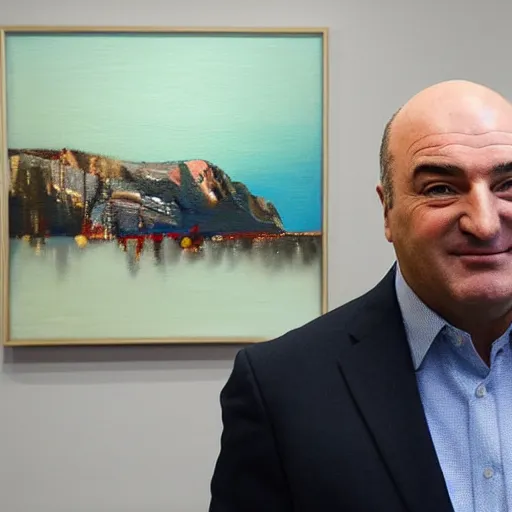 Image similar to kevin o'leary paintings in a painting, exposed in museums