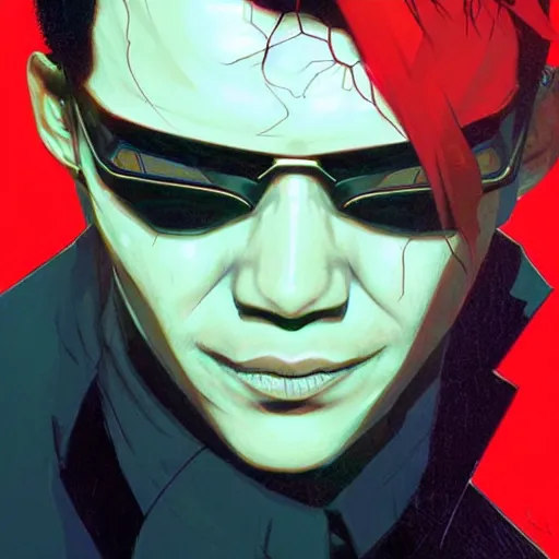 Image similar to a study of cell shaded portrait of neo from the matrix concept art, llustration, post grunge, concept art by josan gonzales and wlop, by james jean, Victo ngai, David Rubín, Mike Mignola, Laurie Greasley, highly detailed, sharp focus, alien, Trending on Artstation, HQ, deviantart, art by artgem