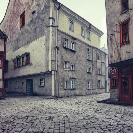 Prompt: highly detailed cyberpunk tallinn old town street view by zubkov and beeple
