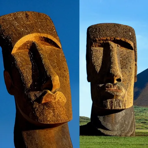 Prompt: Kanye moai head on easter Island