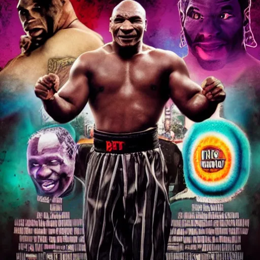 Image similar to mike tyson fighting beetlejuice movie poster