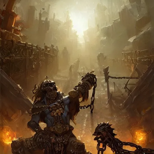 Image similar to a deadly metal trap, chained trap, skulls and corpses, hearthstone art style, epic fantasy style art by Craig Mullins, fantasy epic digital art, epic fantasy card game art by Greg Rutkowski