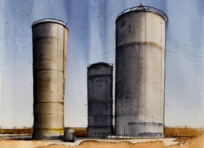 Image similar to concept art of a industrial complex silo, pinterest, artstation trending, behance, watercolor, by coby whitmore, silver, laser light,