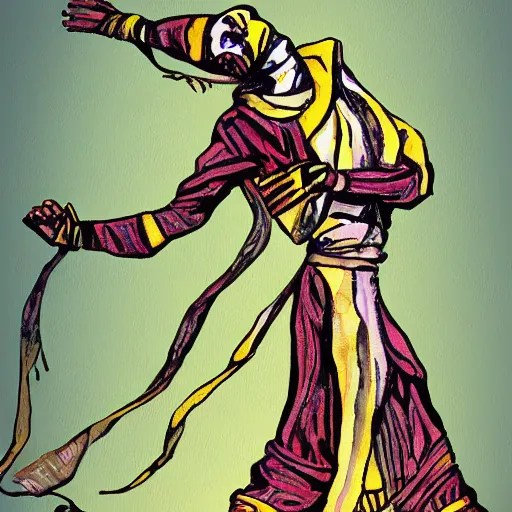 Prompt: a mummy dances, graphic novel style by joann sear