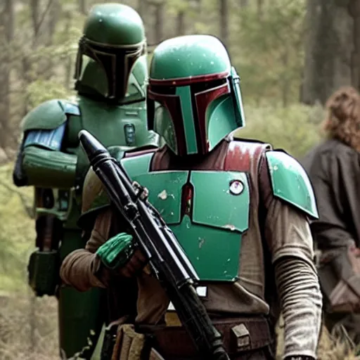 Image similar to Film still of Boba Fett, from The Walking Dead (2010 TV Show)