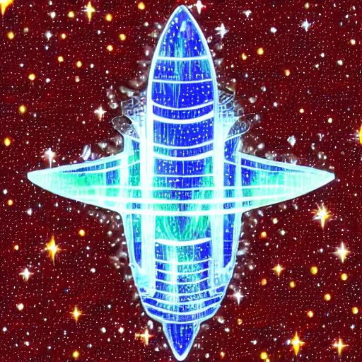 Prompt: spaceship with crystals on matrix