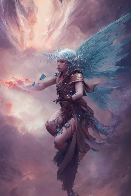 Prompt: beautiful girl sorcerer transforming into fire and ice, casting magic spell, angel, fantasy, magic the gathering, hyper detailed, 3 d render, hyper realistic detailed portrait, peter mohrbacher, wlop, ruan jia, luis royo