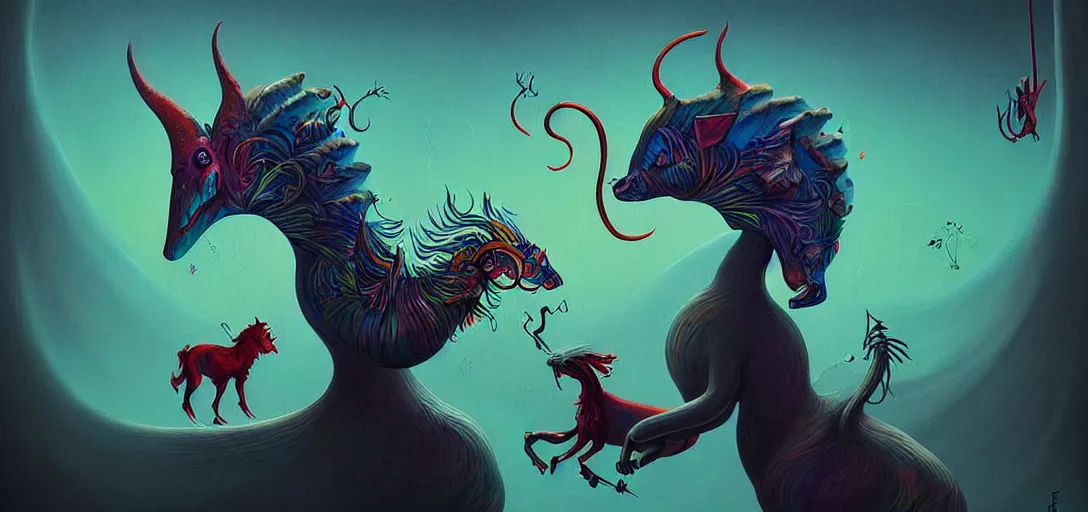 Image similar to strange mythical beasts of whimsy, surreal dark uncanny painting by ronny khalil