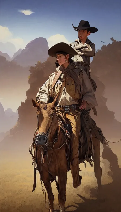 Prompt: steady cowboy, gaucho poncho, xix century military outfit, desert storm background, intricate, highly detailed, digital painting, artstation, concept art, sharp focus, illustration, art by Artgerm, Grafit Studio, and Greg Rutkowski, Craig Mullins, Makoto Shinkai, Stanley Artgerm Lau, WLOP, Rossdraws, James Jean, Andrei Riabovitchev, Marc Simonetti, krenz cushart, Sakimichan, D&D trending on ArtStation, digital art. - W 700