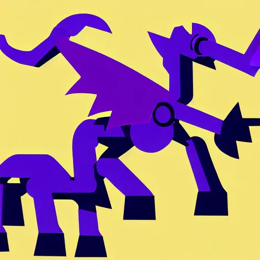 Image similar to simple painting of Very cute robotic purple dragon, 2d minimalism,simple figures, cubism,digital art