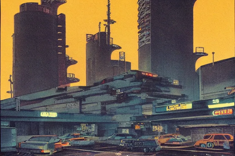 Prompt: 1 9 7 9 omni magazine cover of gate tower building off - ramp in fukushima. in cyberpunk style by vincent di fate