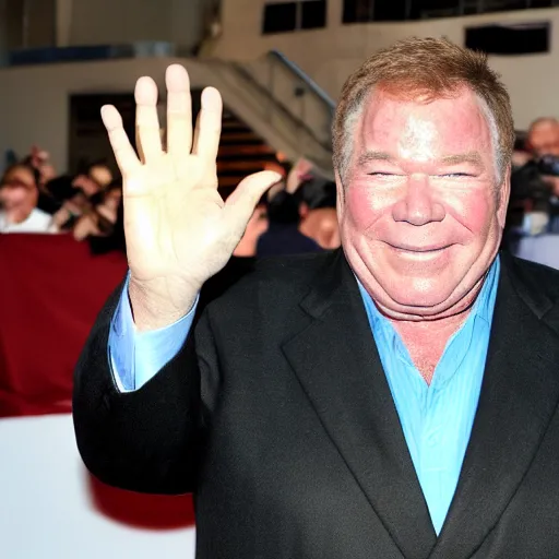 Prompt: William Shatner waving to fans