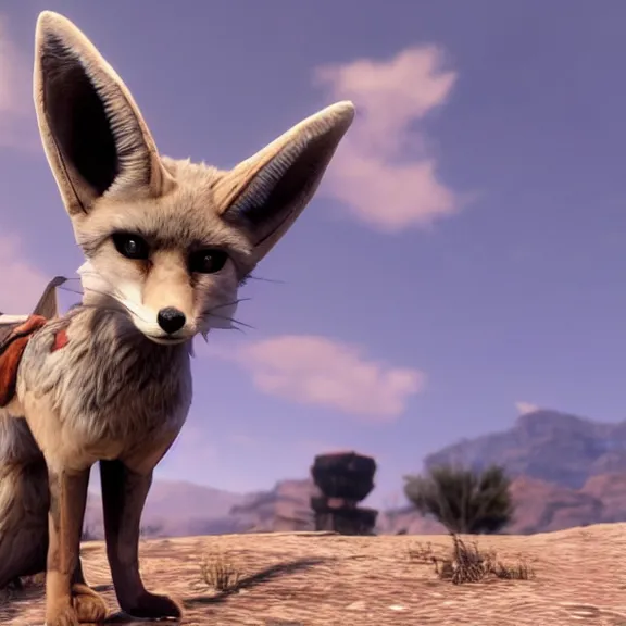 Image similar to screenshot of an anthropomorphic blue fennec fox in red dead redemption 1