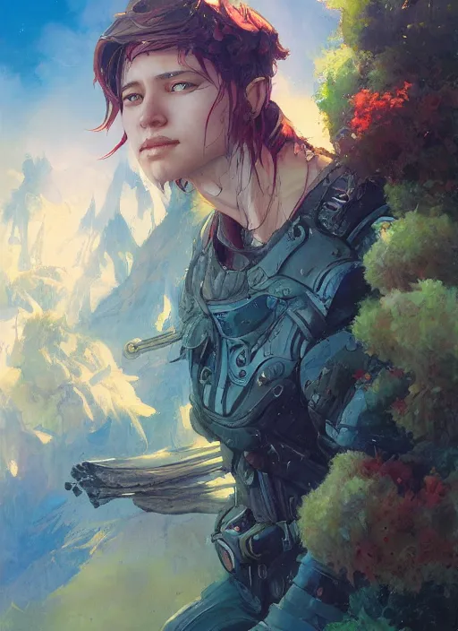 Image similar to a portrait of a character in a scenic environment by Ross Tran and by Jesper Ejsing and by Mikalojus Konstantinas Ciurlionis