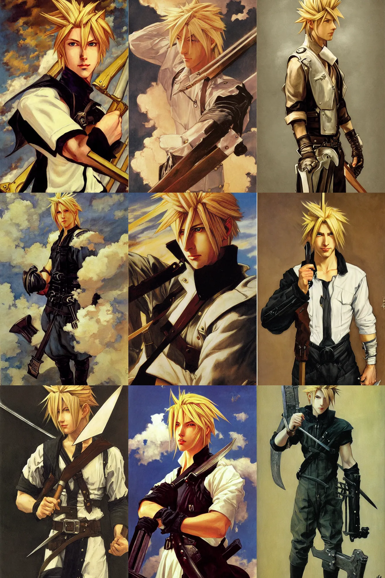 Prompt: cloud strife, painting by j. c. leyendecker