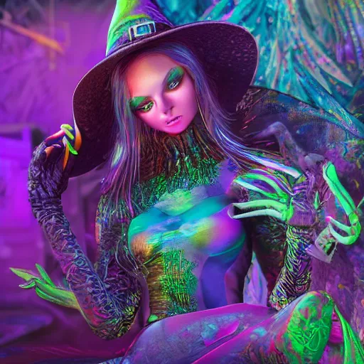 Prompt: psychadelic witch, hyper detailed, flowing psychadelic background intricate and detailed, 8 k, octane render