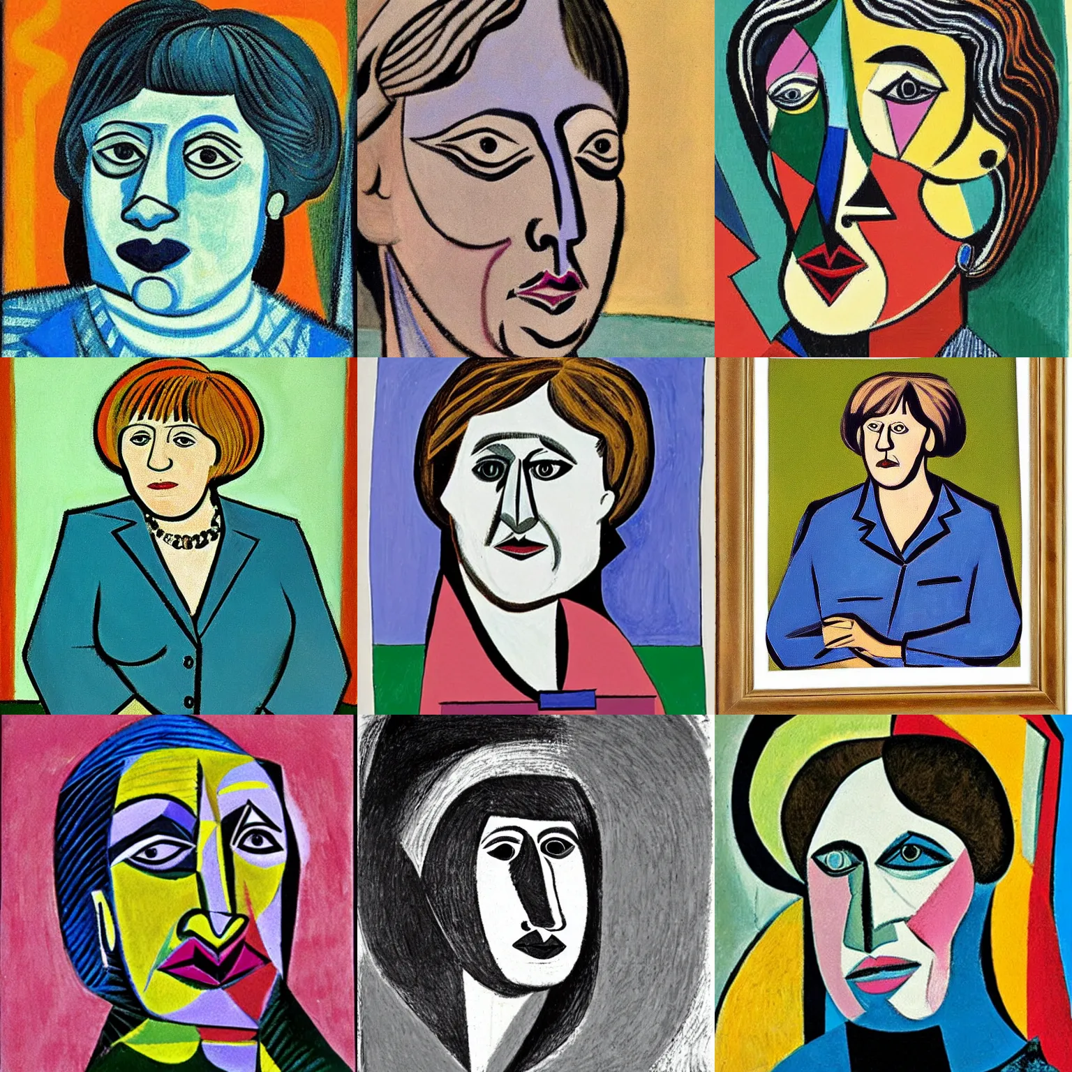 Prompt: portrait of angela merkel, by pablo picasso