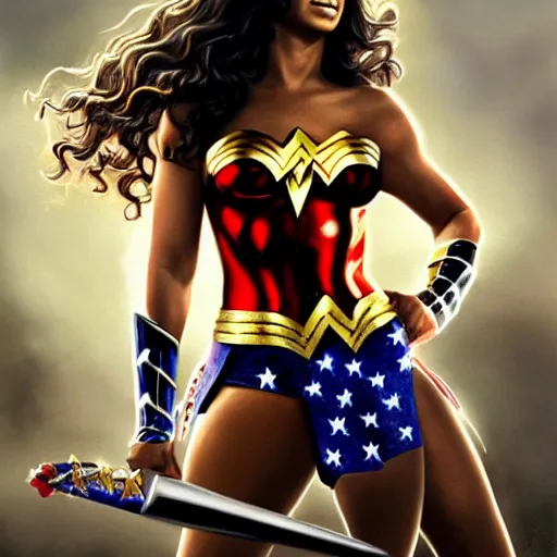 Prompt: beyonce as wonder woman, digital painting, extremely detailed, 4 k, intricate, brush strokes, mark arian, artgerm, bastien lecouffe - deharme