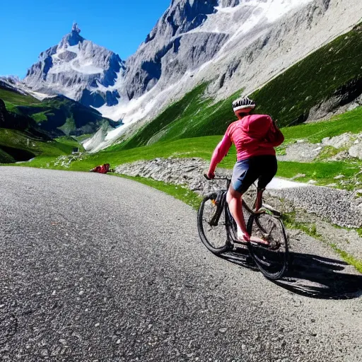 Prompt: bettlejuice riding bicycle in the alps