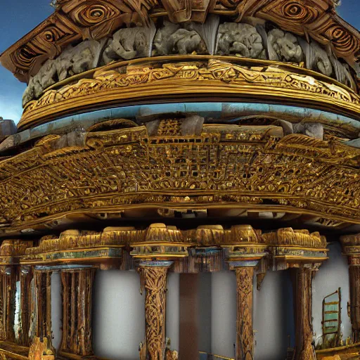 Image similar to high detail, hyperrealisitic, photo of god ln a futuristic temple