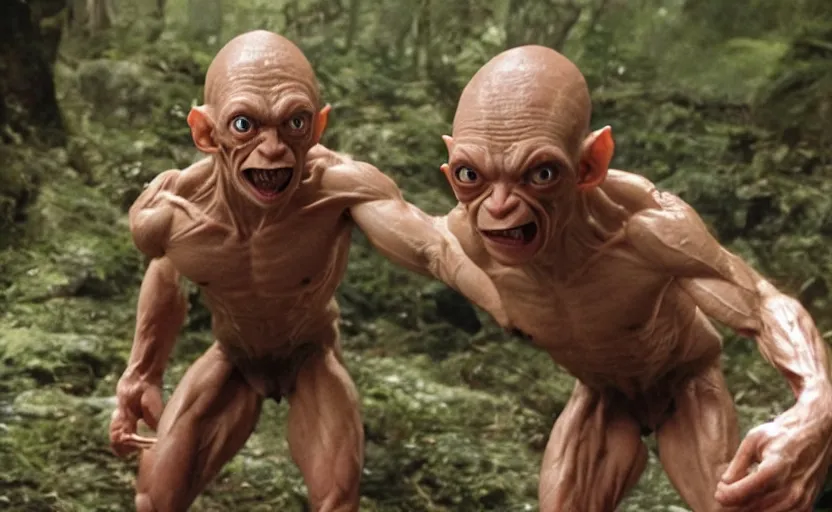 Prompt: very muscular Gollum, movie still