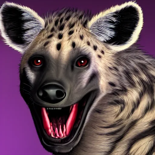 Image similar to High definition professional photograph of a Hyena furry art, furaffinity, beautifully detailed and lights. Highly detailed and pretty face and eyes