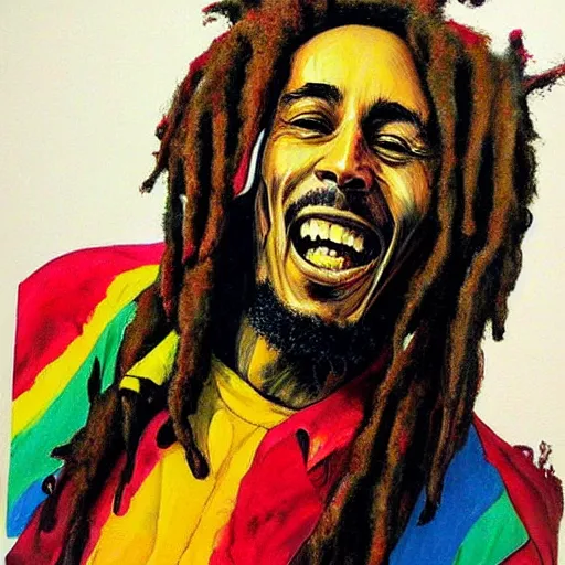 Image similar to portrait of bob marley by simon bisley