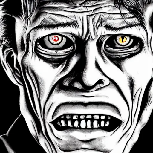 Prompt: horror portrait of willem dafoe by junji ito, hyper detailed, 4 k, extreme horror